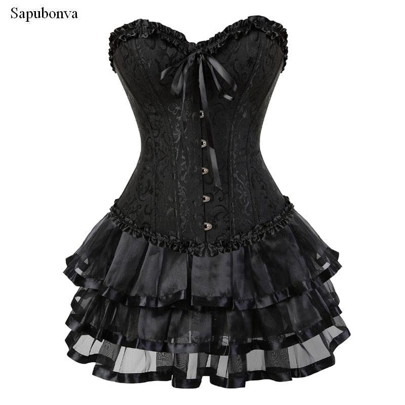 Black Mid-victorian Dorian Gothic Corset Dress Goth Corset Black